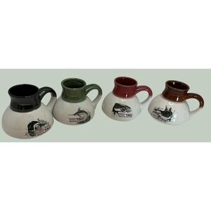 Berkley Vintage Trilene World Record Line Fishing Mugs Set of 4 Wide Base No-Tip